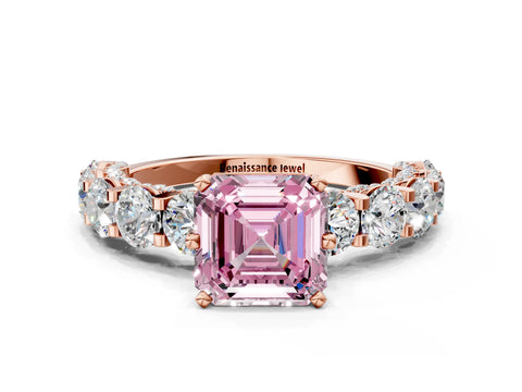 Rose gold Round Diamond Side Stone Engagement Ring with Six-Prong Setting_7