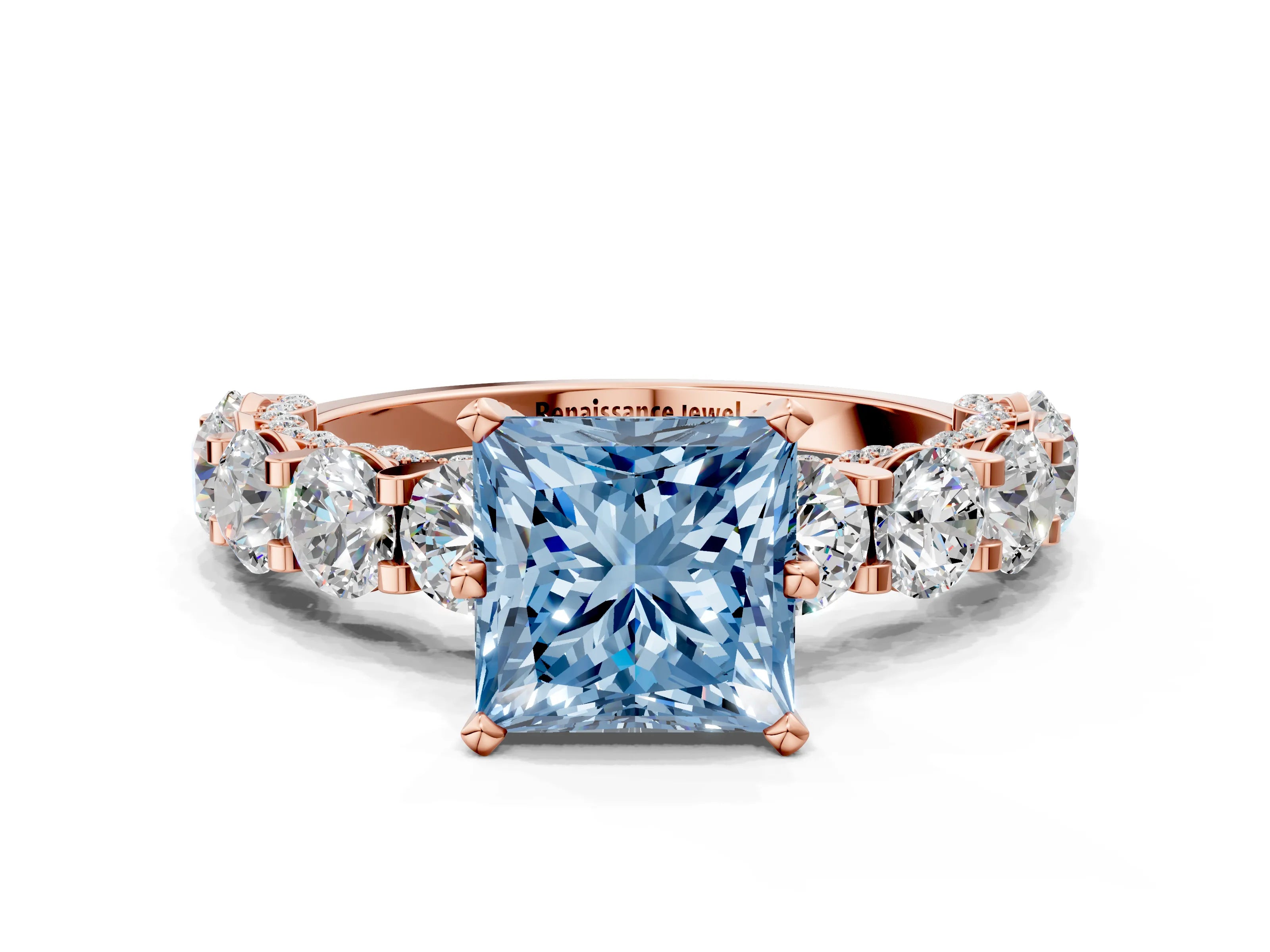 Rose gold Round Diamond Side Stone Engagement Ring with Six-Prong Setting