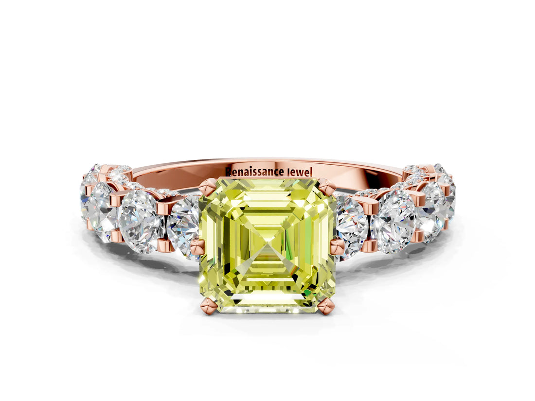 Rose gold Round Diamond Side Stone Engagement Ring with Six-Prong Setting_8