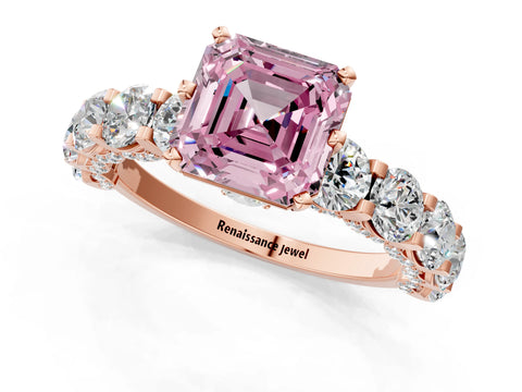 Rose gold Round Diamond Side Stone Engagement Ring with Six-Prong Setting_8