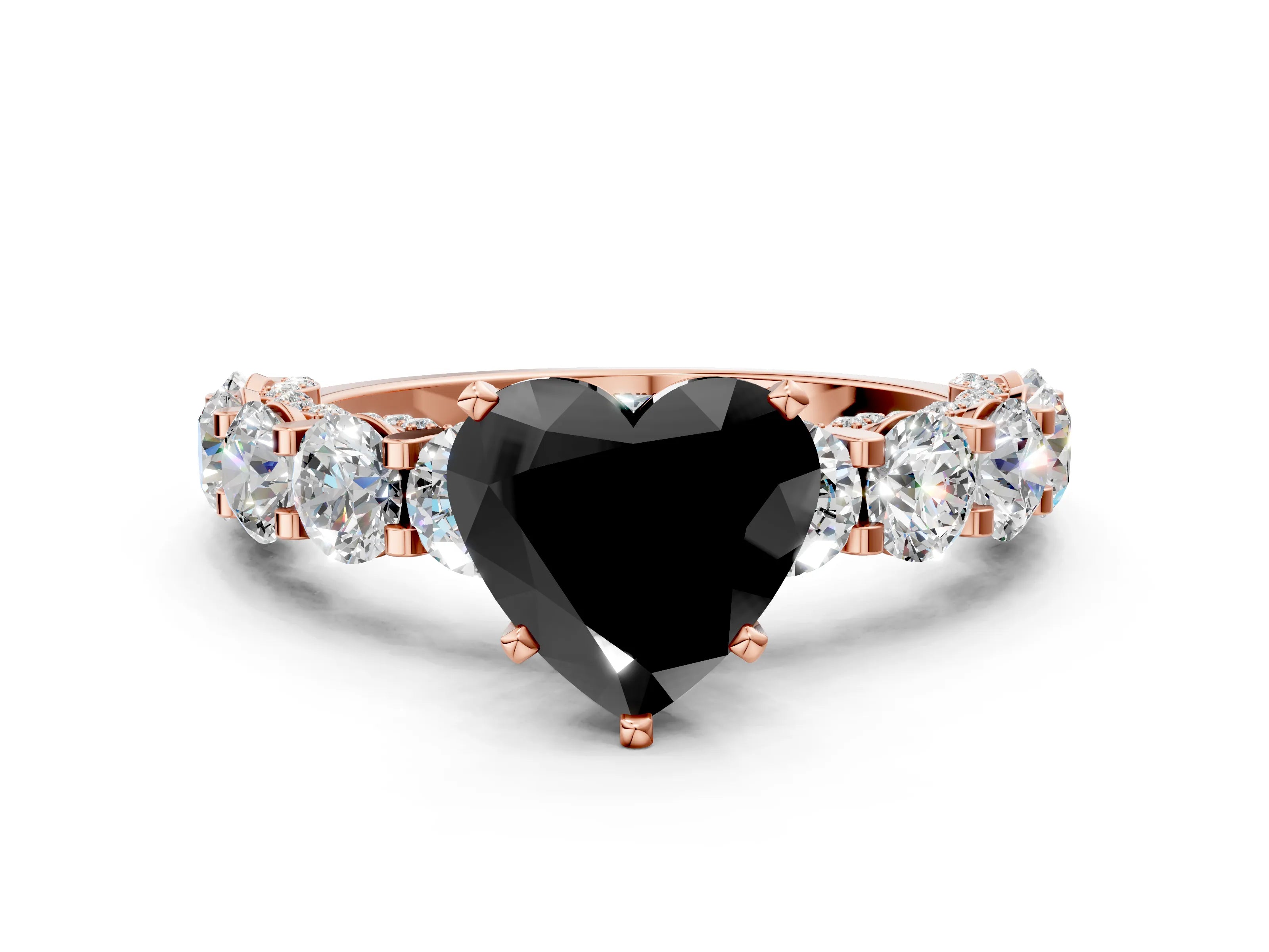 Rose gold Round Diamond Side Stone Engagement Ring with Six-Prong Setting