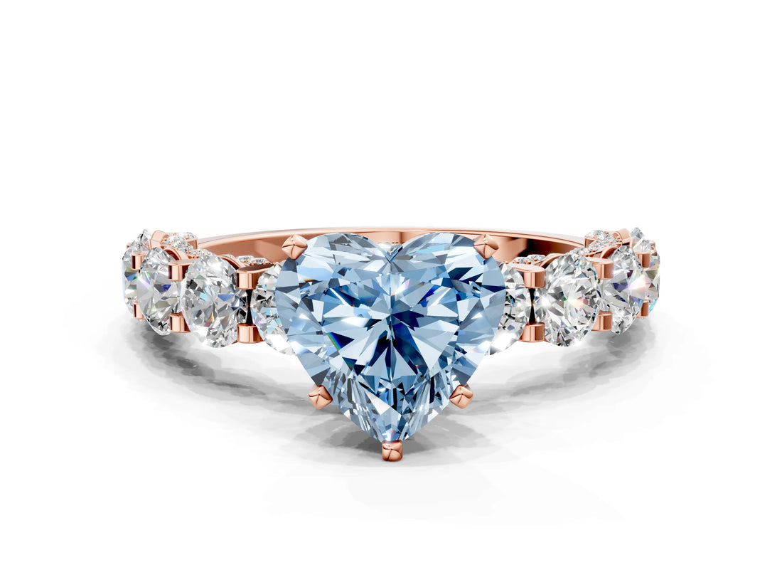 Rose gold Round Diamond Side Stone Engagement Ring with Six-Prong Setting