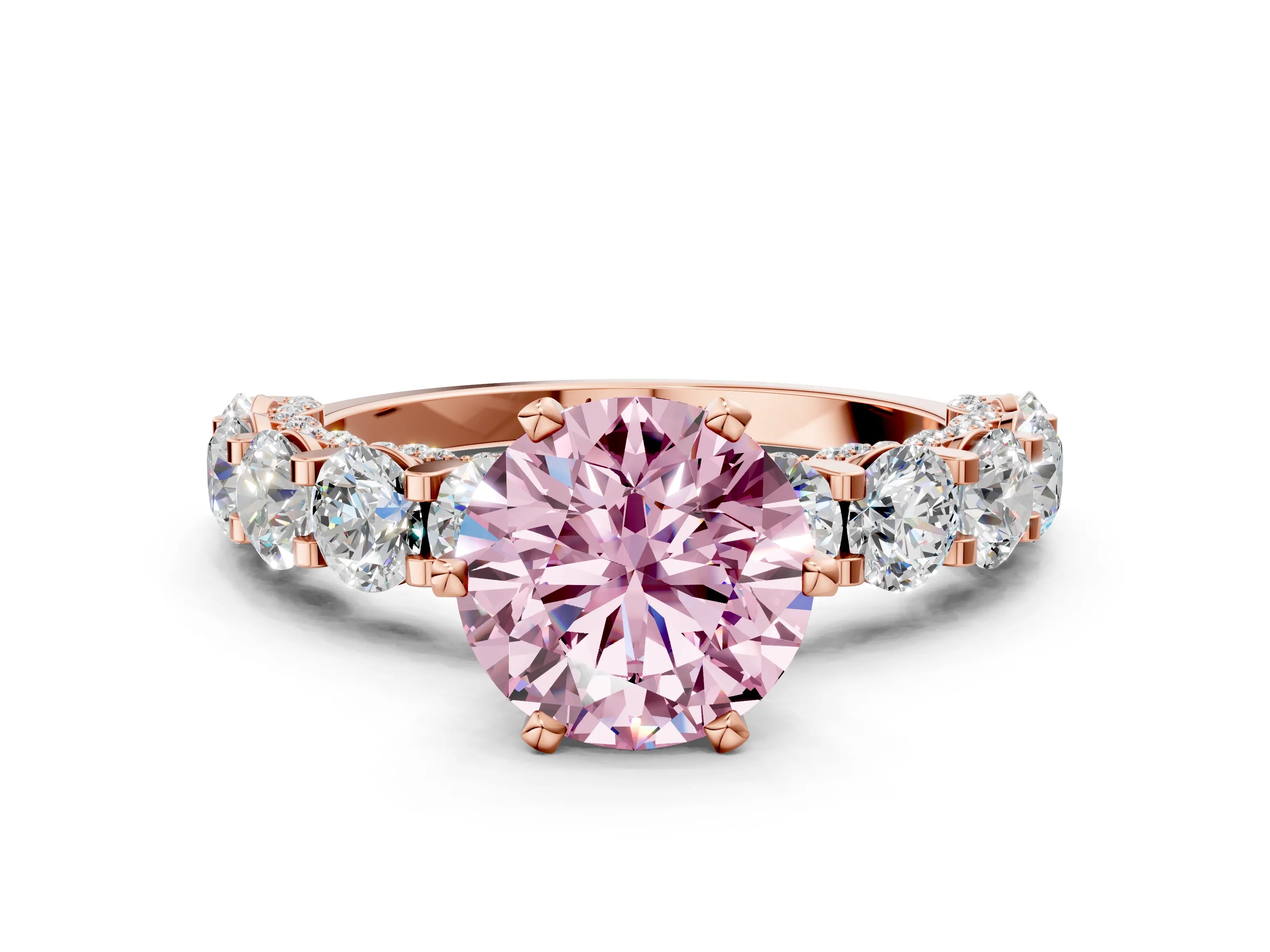Rose gold Round Diamond Side Stone Engagement Ring with Six-Prong Setting