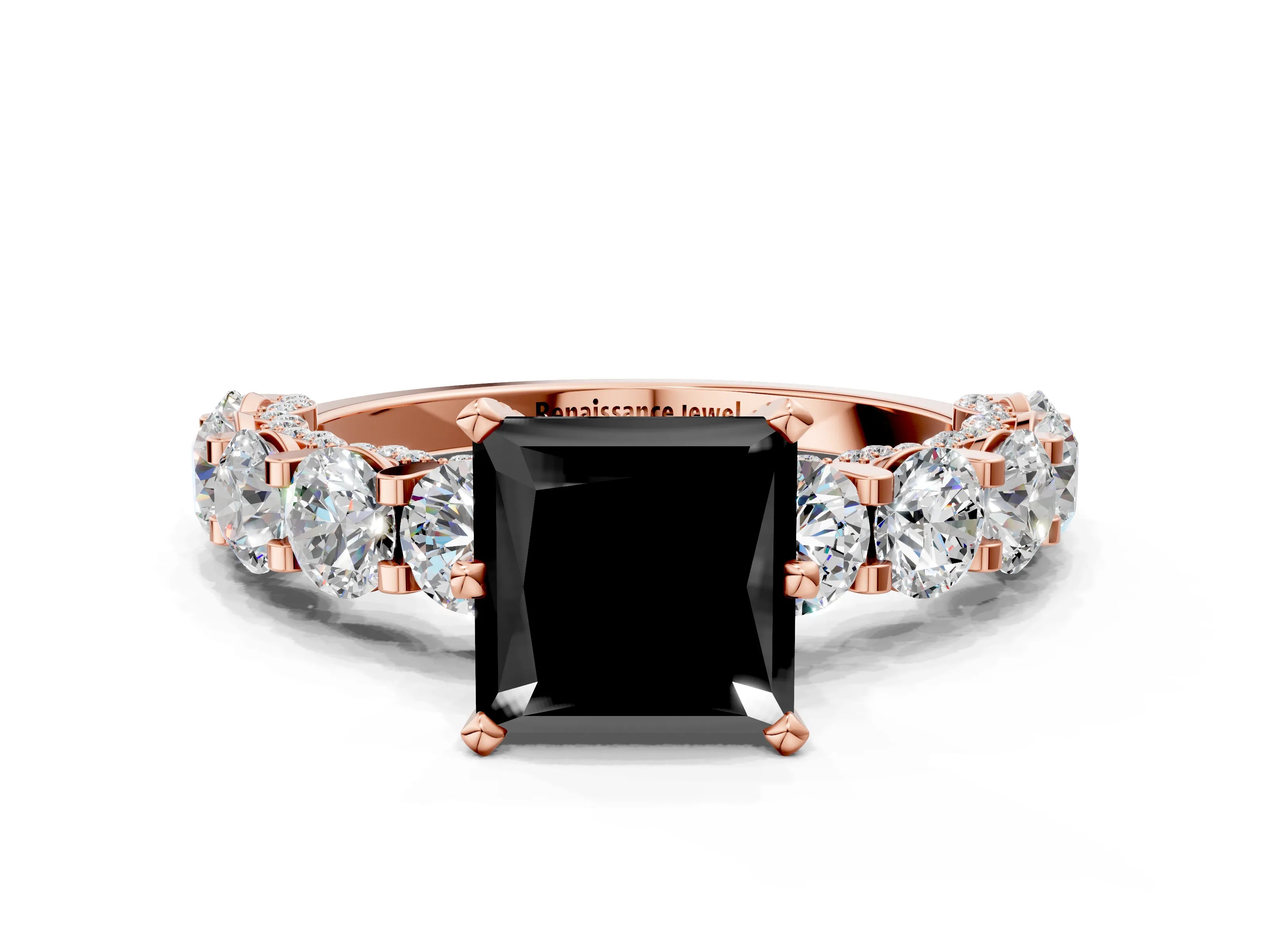 Rose gold Round Diamond Side Stone Engagement Ring with Six-Prong Setting