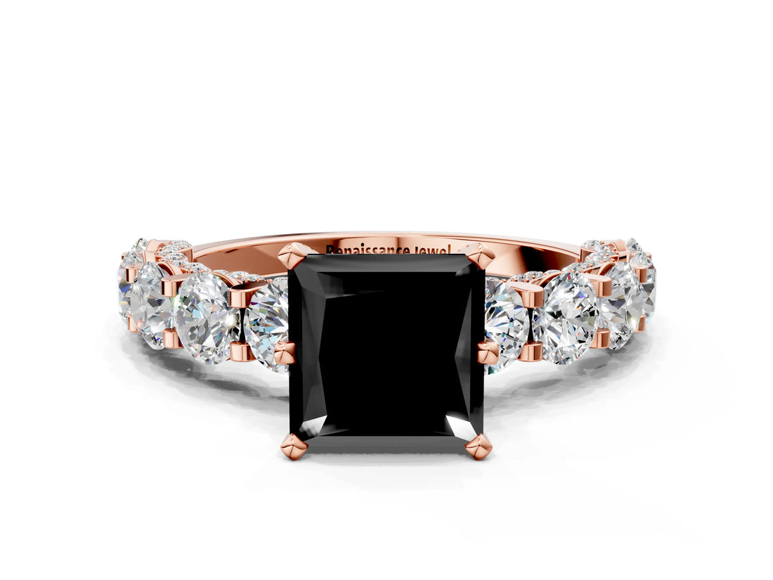 Rose gold Round Diamond Side Stone Engagement Ring with Six-Prong Setting