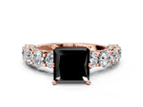 Rose gold Round Diamond Side Stone Engagement Ring with Six-Prong Setting