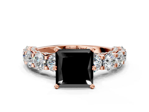 Rose gold Round Diamond Side Stone Engagement Ring with Six-Prong Setting