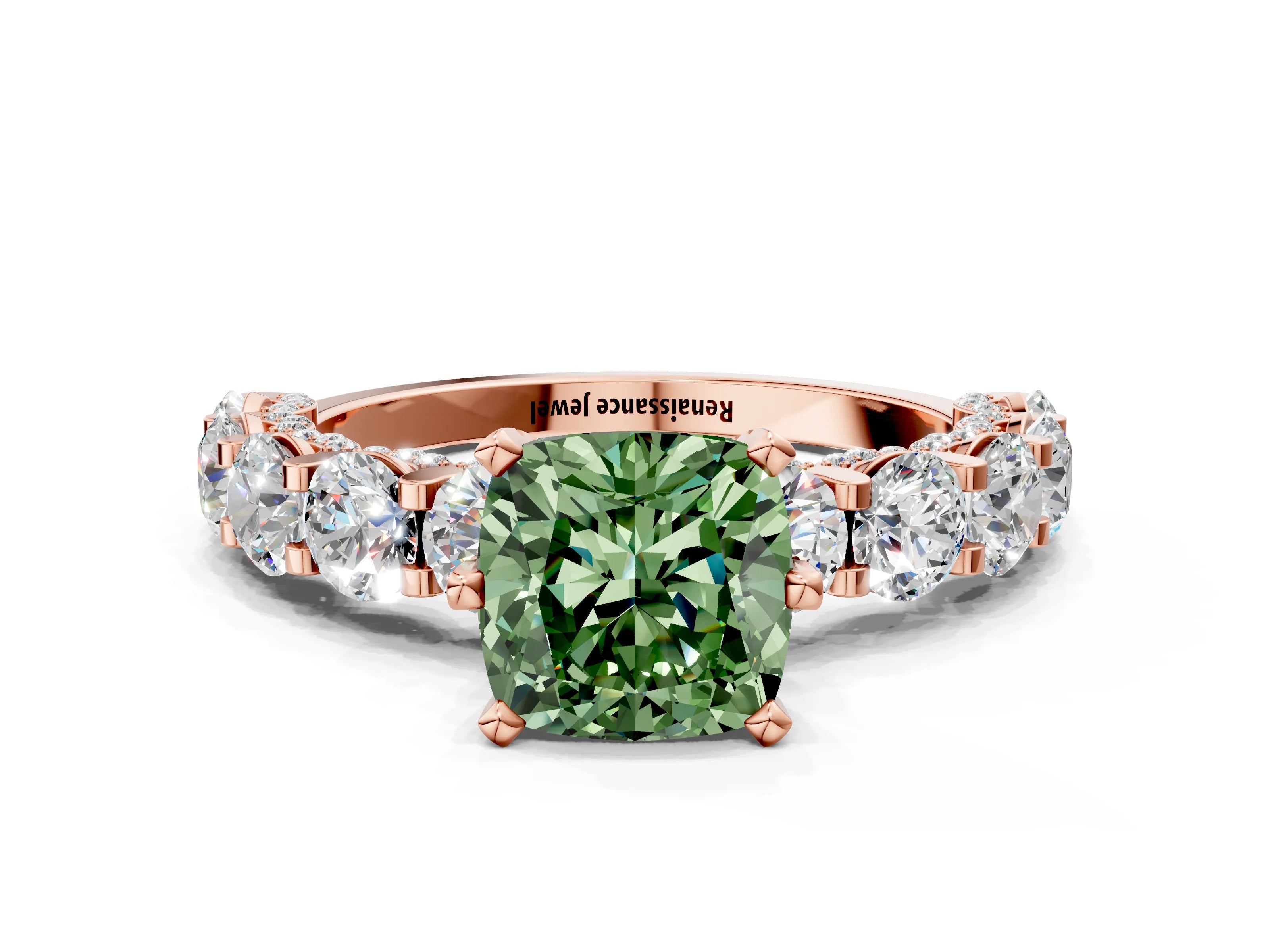 Rose gold Round Diamond Side Stone Engagement Ring with Six-Prong Setting