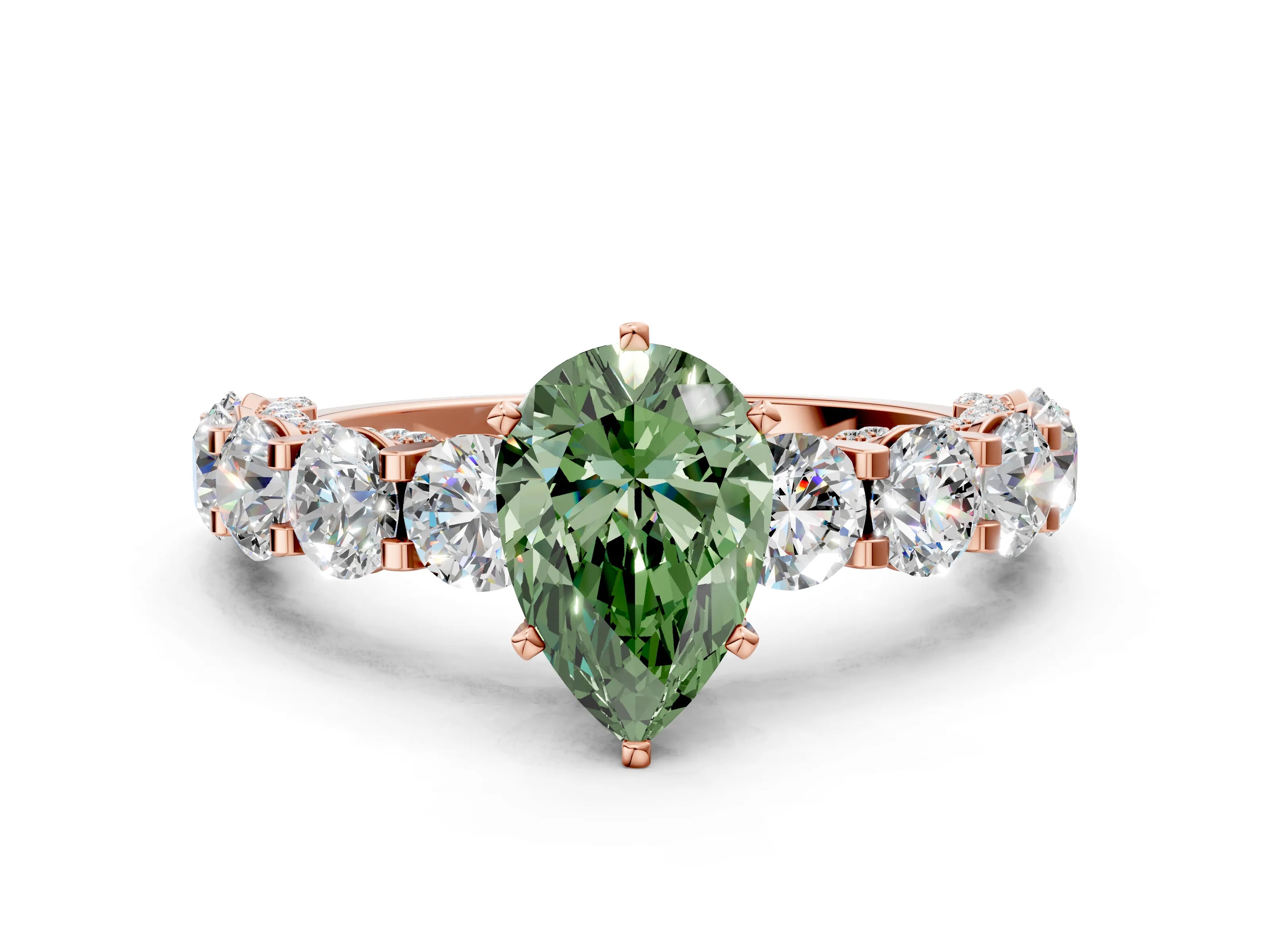 Rose gold Round Diamond Side Stone Engagement Ring with Six-Prong Setting