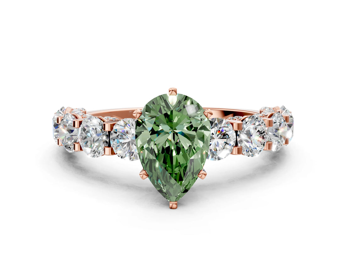 Rose gold Round Diamond Side Stone Engagement Ring with Six-Prong Setting