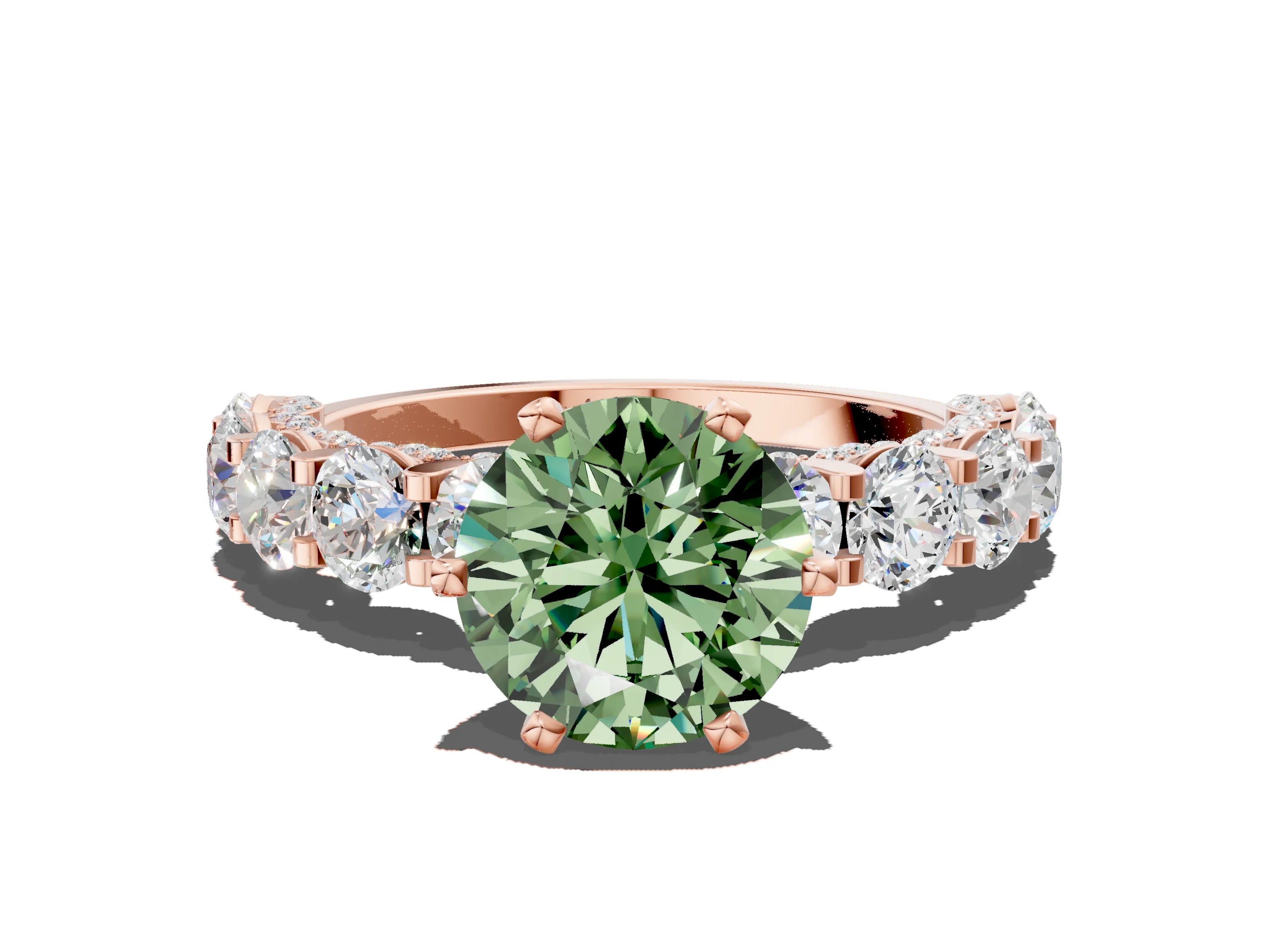 Rose gold Round Diamond Side Stone Engagement Ring with Six-Prong Setting