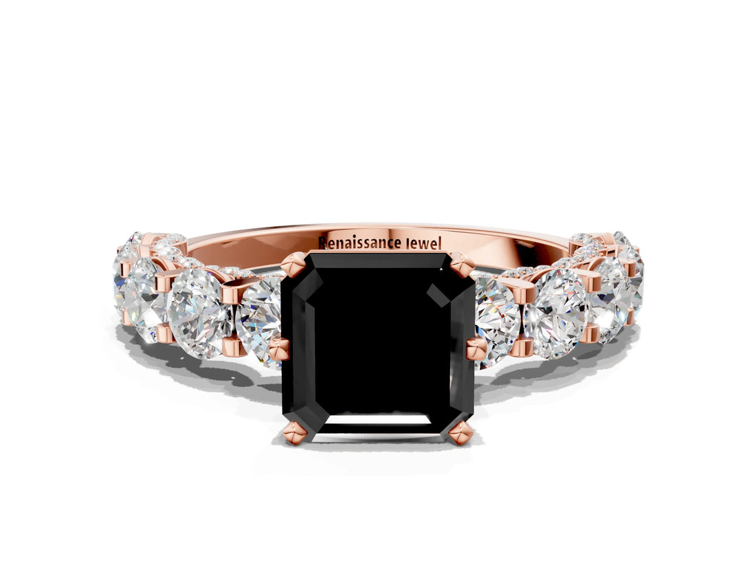 Rose gold Round Diamond Side Stone Engagement Ring with Six-Prong Setting