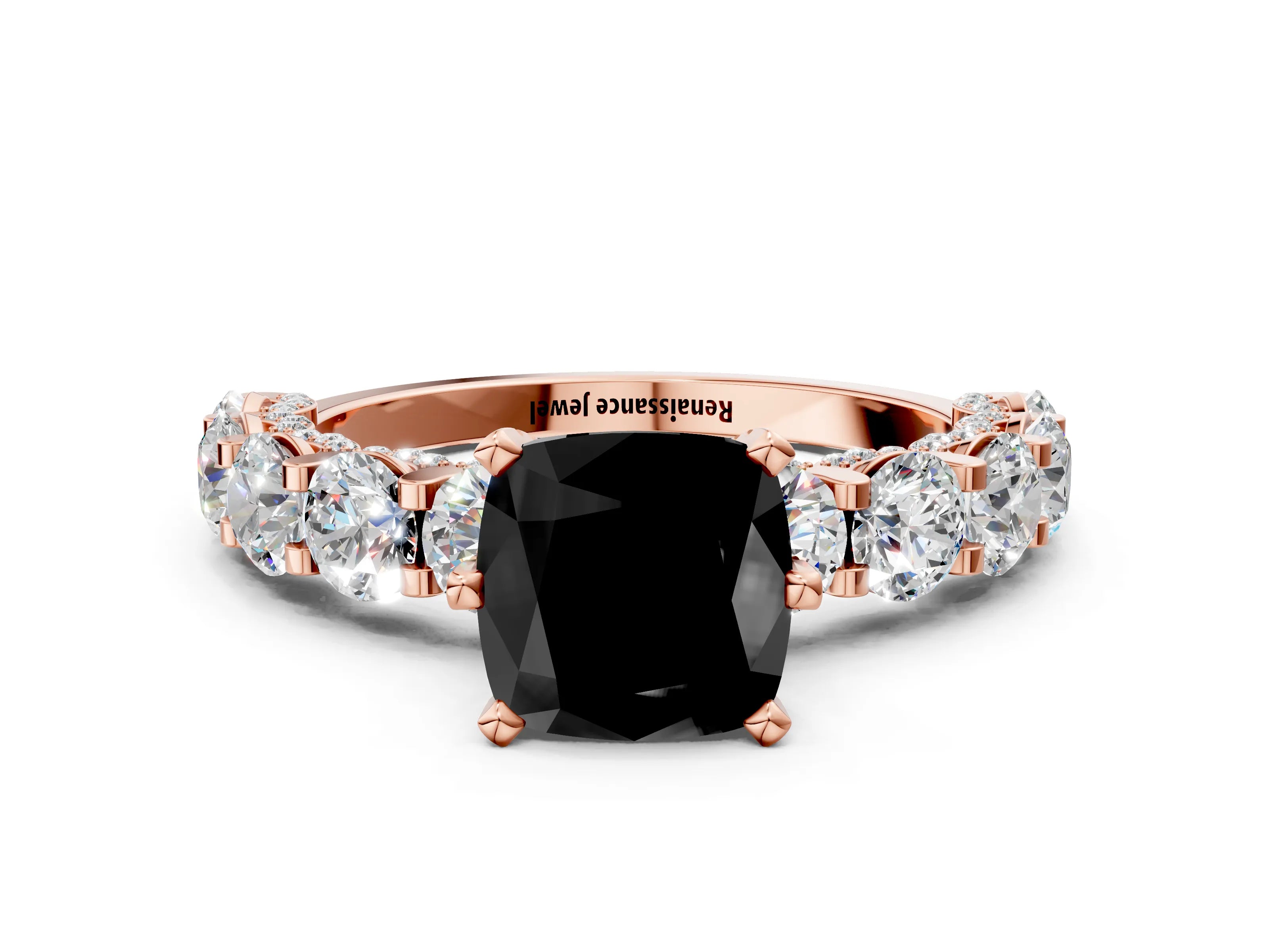 Rose gold Round Diamond Side Stone Engagement Ring with Six-Prong Setting