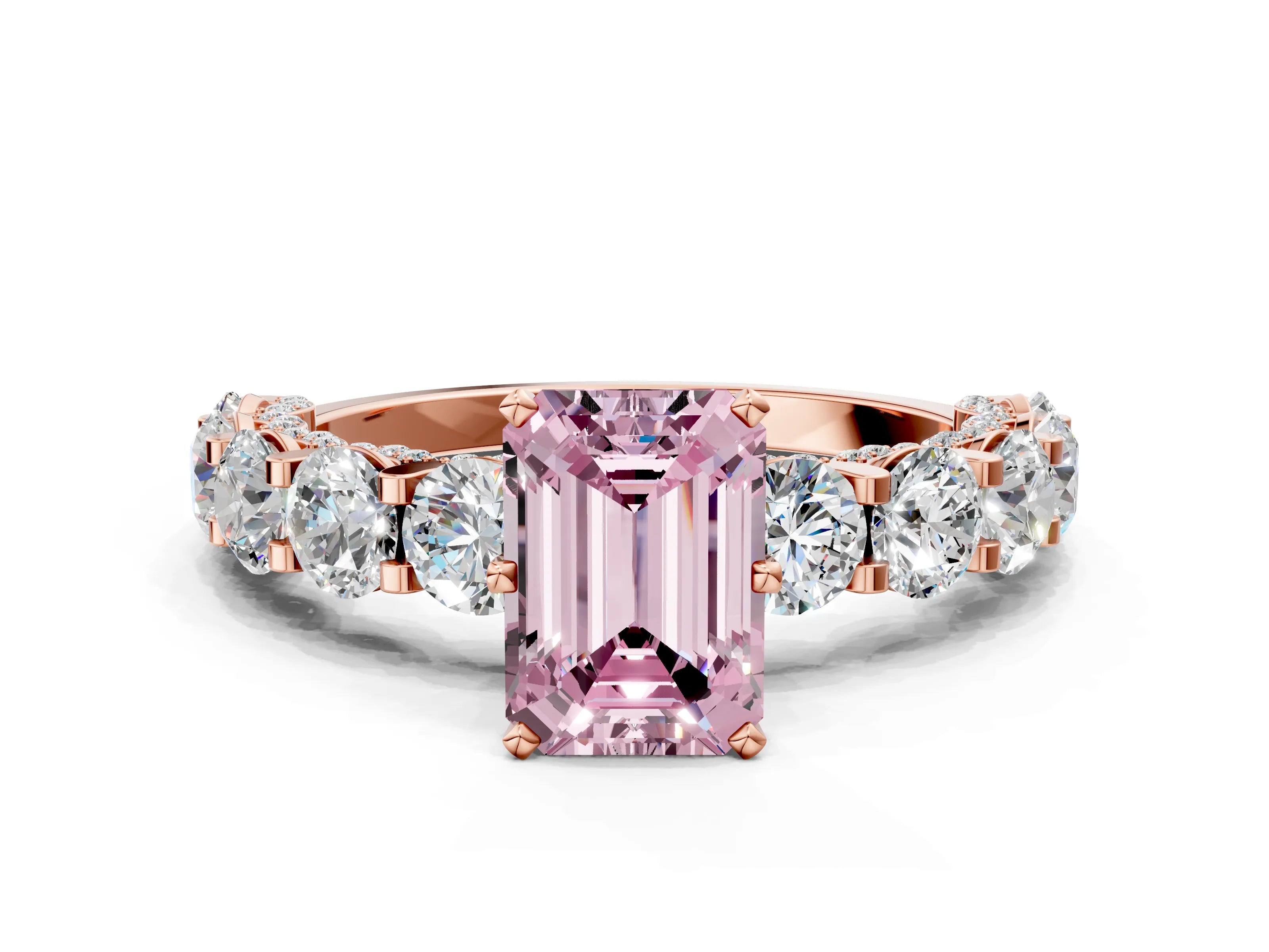 Rose gold Round Diamond Side Stone Engagement Ring with Six-Prong Setting