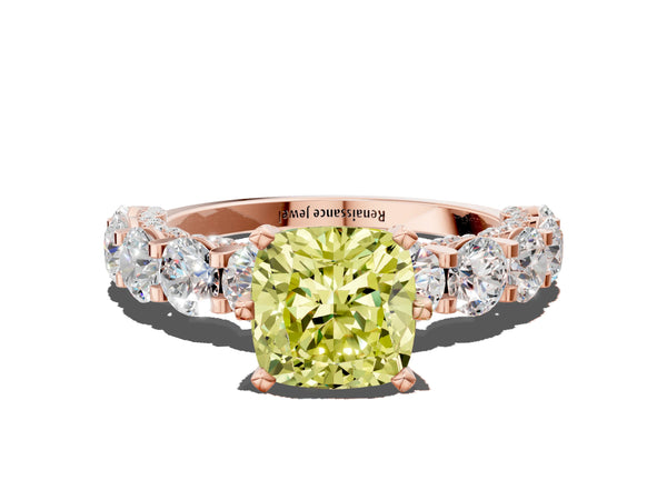 Rose gold Round Diamond Side Stone Engagement Ring with Six-Prong Setting