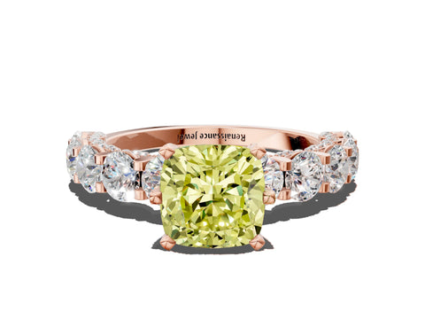 Rose gold Round Diamond Side Stone Engagement Ring with Six-Prong Setting