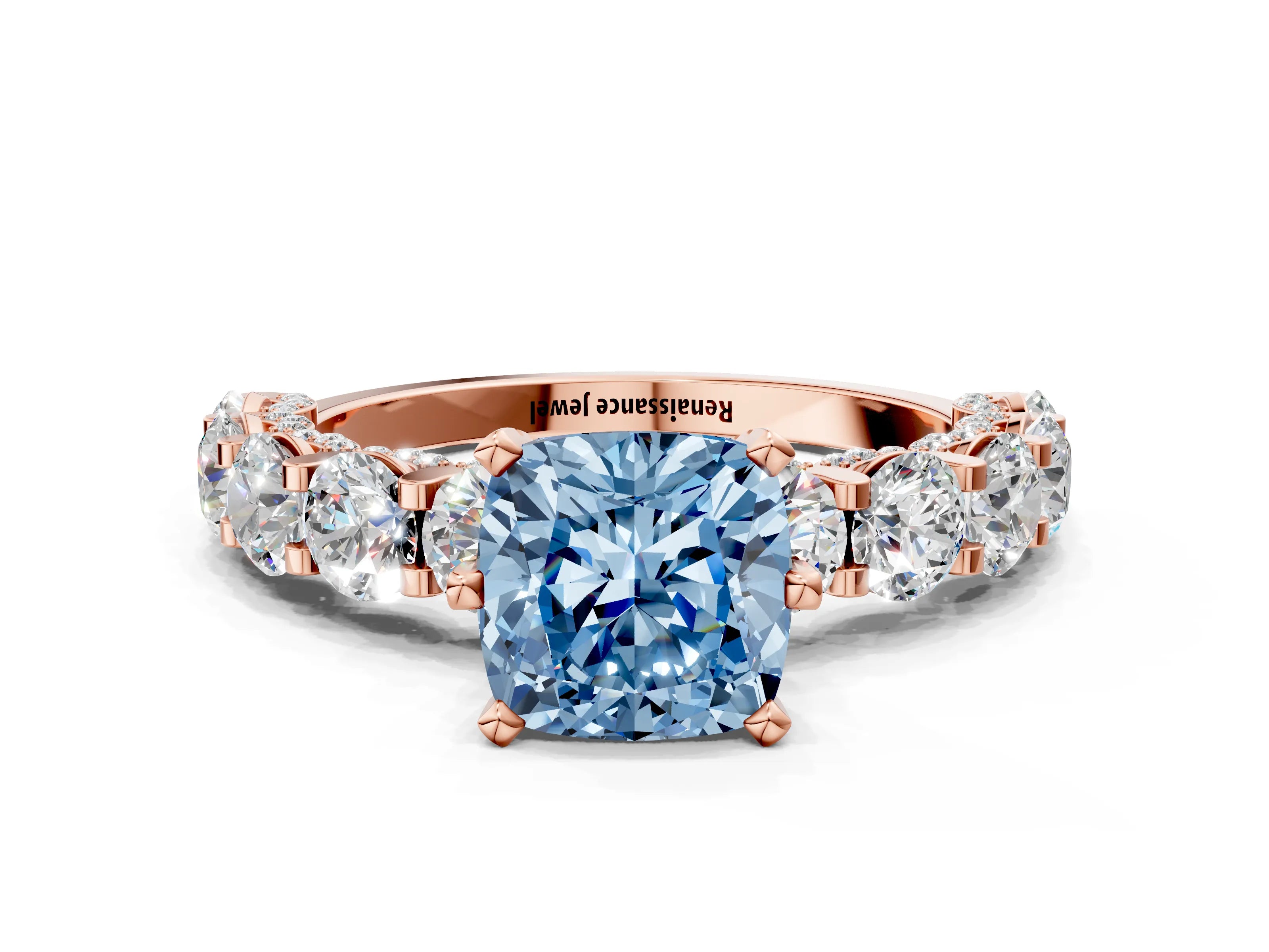 Rose gold Round Diamond Side Stone Engagement Ring with Six-Prong Setting