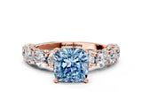 Rose gold Round Diamond Side Stone Engagement Ring with Six-Prong Setting