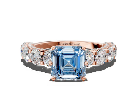 Rose gold Round Diamond Side Stone Engagement Ring with Six-Prong Setting