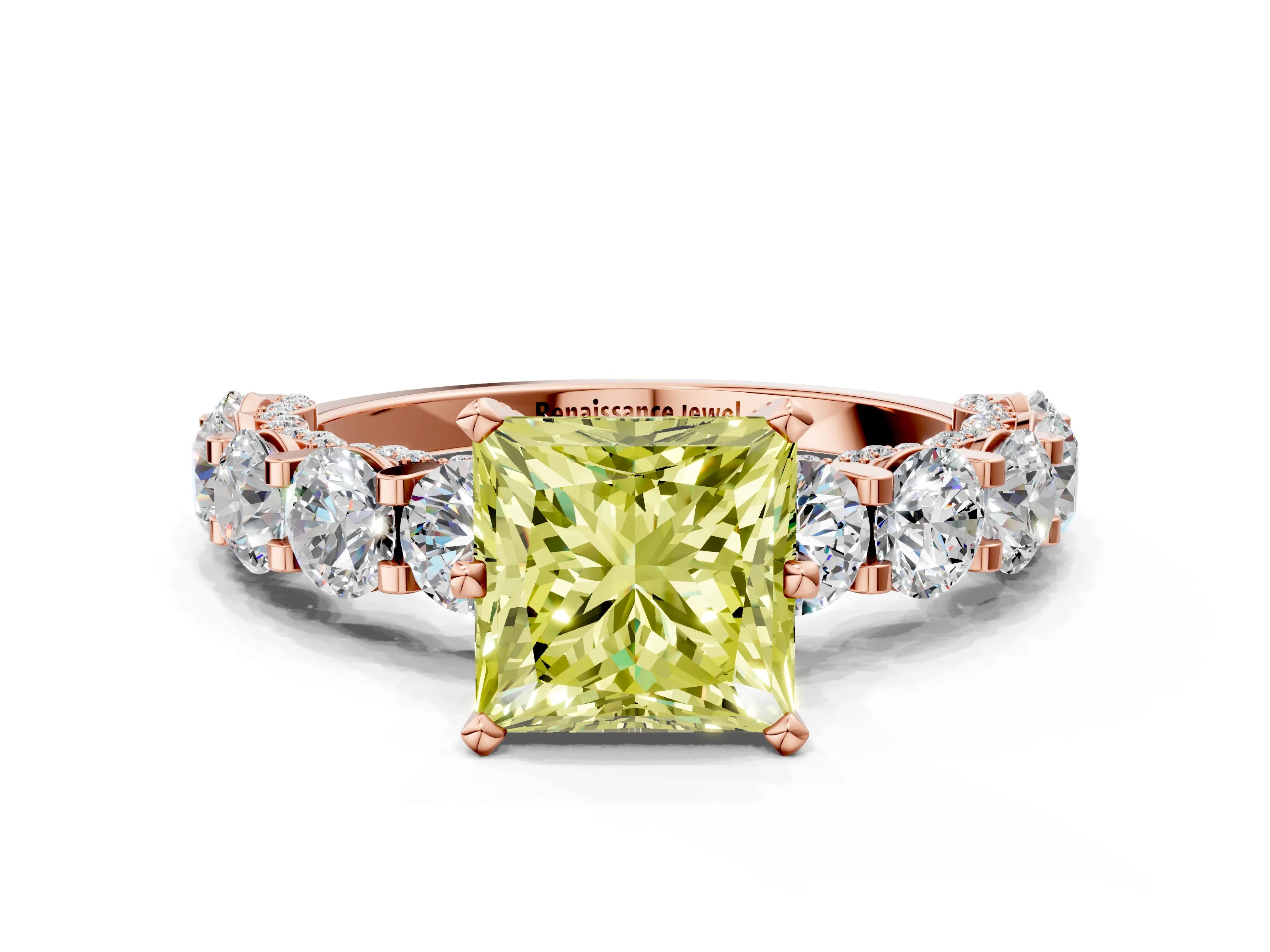 Rose gold Round Diamond Side Stone Engagement Ring with Six-Prong Setting