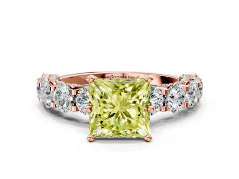 Rose gold Round Diamond Side Stone Engagement Ring with Six-Prong Setting