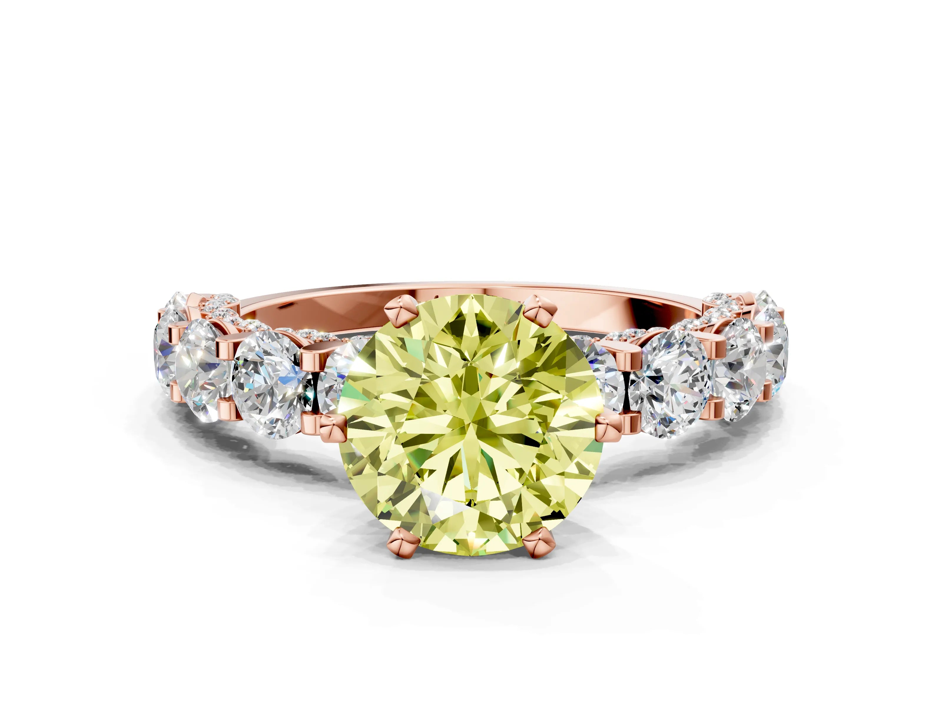 Rose gold Round Diamond Side Stone Engagement Ring with Six-Prong Setting