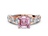 Rose gold Round Diamond Side Stone Engagement Ring with Six-Prong Setting