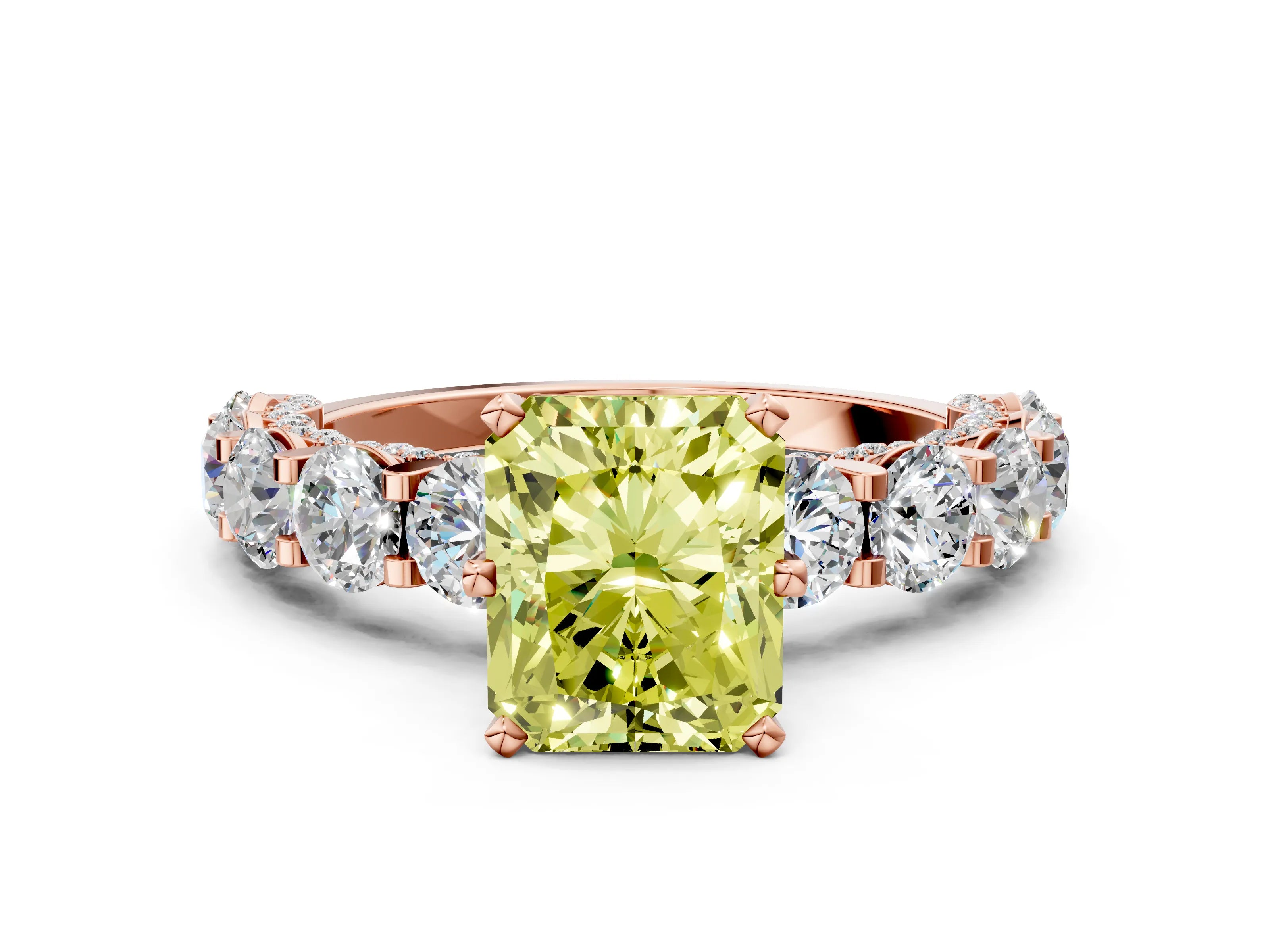 Rose gold Round Diamond Side Stone Engagement Ring with Six-Prong Setting
