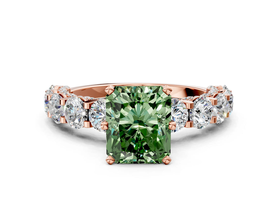 Rose gold Round Diamond Side Stone Engagement Ring with Six-Prong Setting