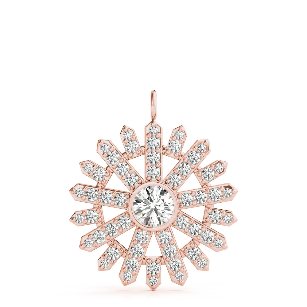 Rose gold Round Diamond Snowflake Pendant with Pavé Setting 1