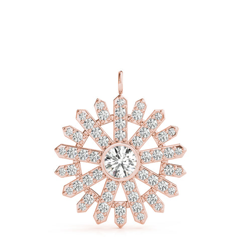Rose gold Round Diamond Snowflake Pendant with Pavé Setting 1