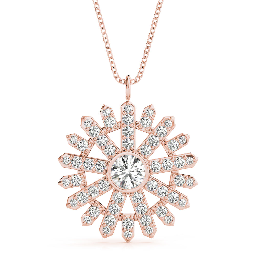 Rose gold Round Diamond Snowflake Pendant with Pavé Setting
