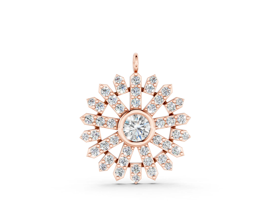 Rose gold Round Diamond Snowflake Pendant with Pavé Setting_6
