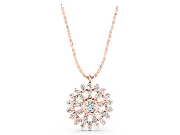 Rose gold Round Diamond Snowflake Pendant with Pavé Setting