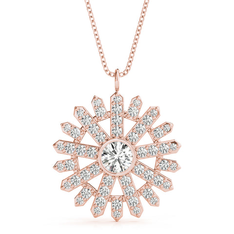 Rose gold Round Diamond Snowflake Pendant with Pavé Setting