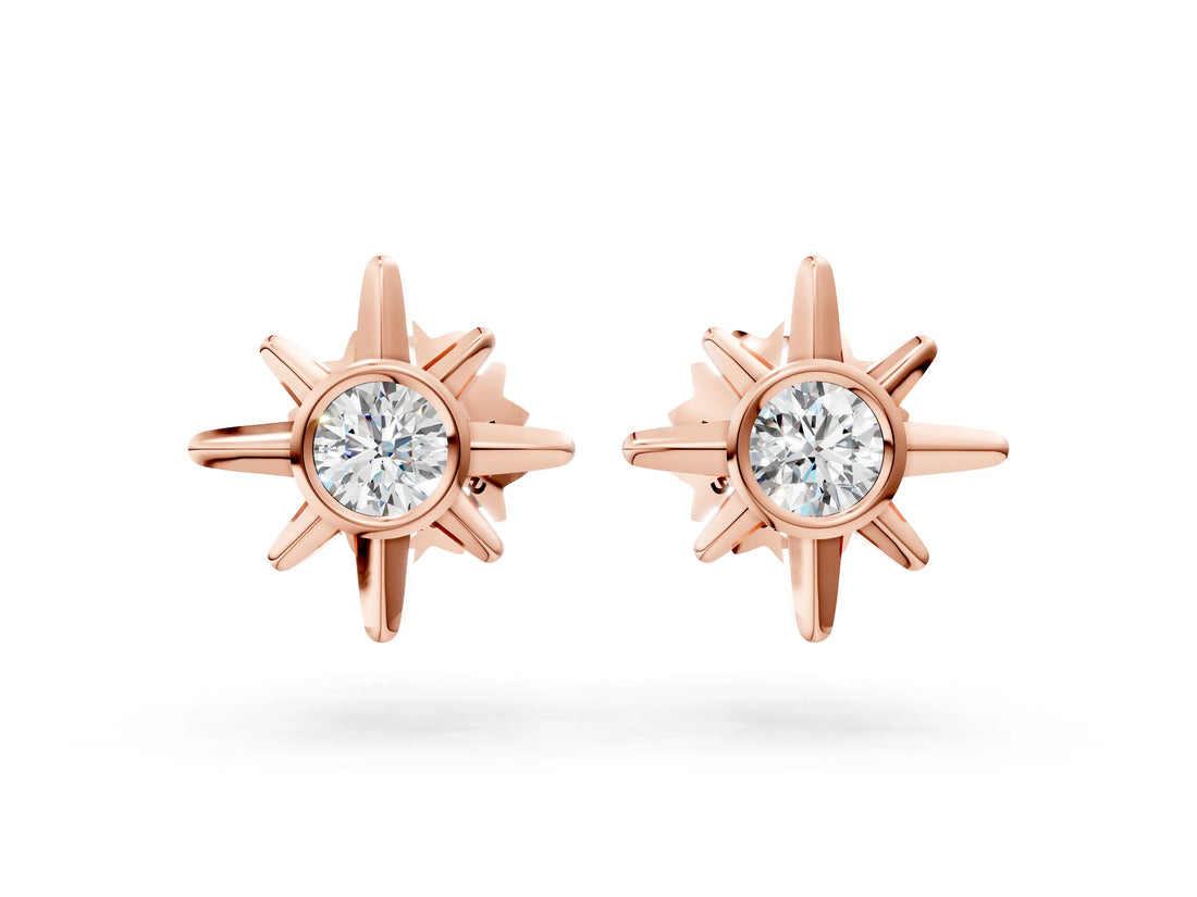 Rose gold Round Diamond Sol Starburst Stud Earrings_12