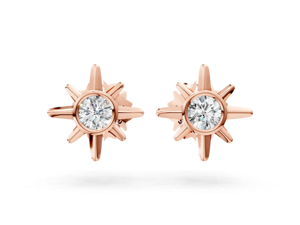 Rose gold Round Diamond Sol Starburst Stud Earrings