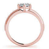 Rose gold Round Diamond Solitaire Ring with Beaded Band and Four-Prong Setting 1