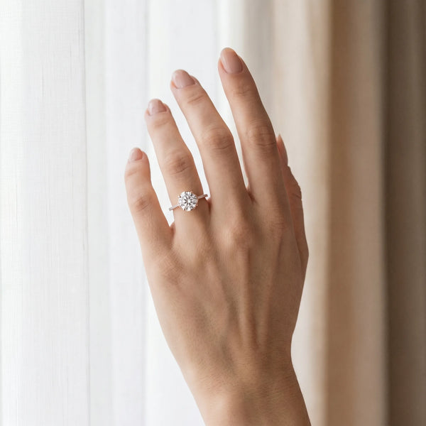 Rose gold Round Diamond Solitaire Ring with Pavé Accent Band and Four-Prong Setting