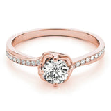 Rose gold Round Diamond Solitaire Ring with Pavé Band and Sculpted Prong Setting 1