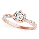 Rose gold Round Diamond Solitaire Ring with Pavé Band and Sculpted Prong Setting