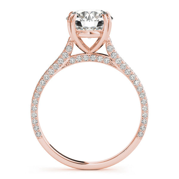 Rose gold Round Diamond Solitaire with Pave Band and Six-Prong Setting 1