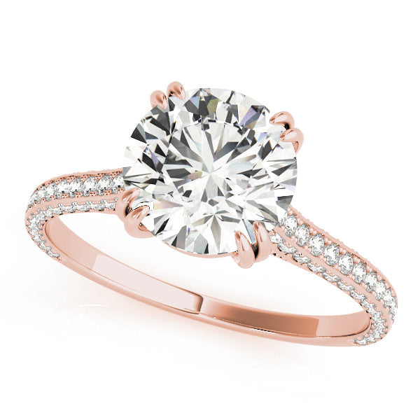 Rose gold Round Diamond Solitaire with Pave Band and Six-Prong Setting 2