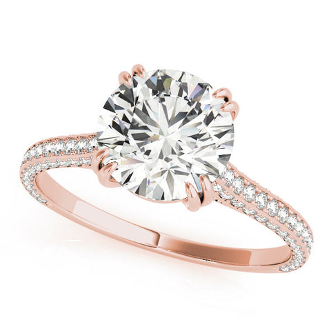 Rose gold Round Diamond Solitaire with Pave Band and Six-Prong Setting 2