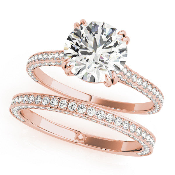 Rose gold Round Diamond Solitaire with Pave Band and Six-Prong Setting