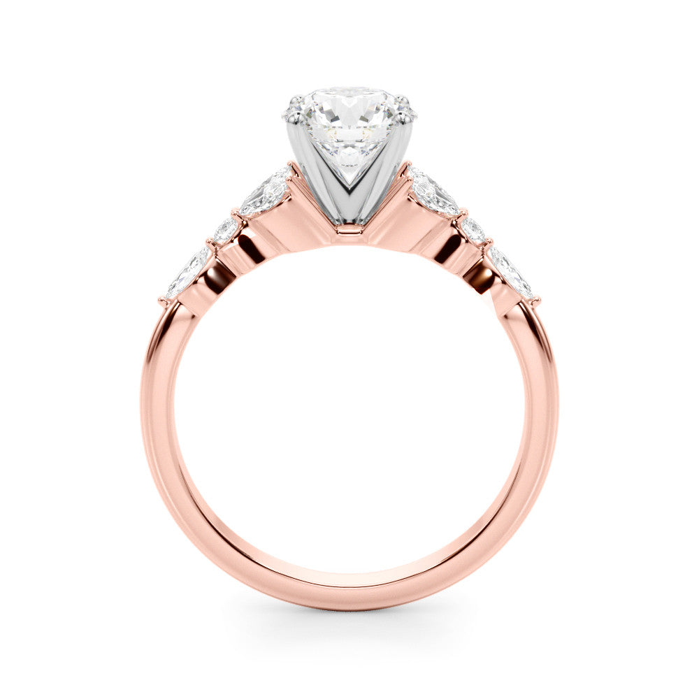 Rose gold Round Diamond Solitaire with Side Stones on a White Gold Band and Four-Prong Setting 2