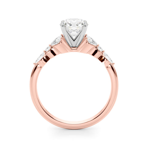 Rose gold Round Diamond Solitaire with Side Stones on a White Gold Band and Four-Prong Setting 2