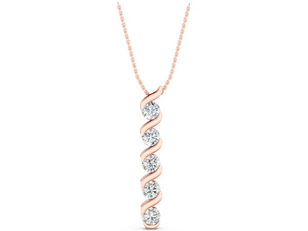 Rose gold Round Diamond Spiral Prong Pendant