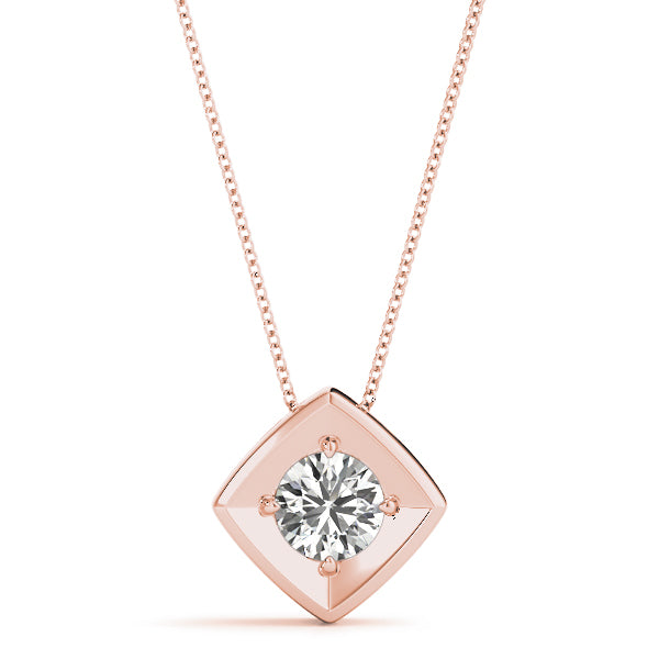 Rose gold Round Diamond Square Bezel Pendant