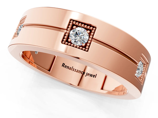 Rose gold Round Diamond Square Station Mens Band